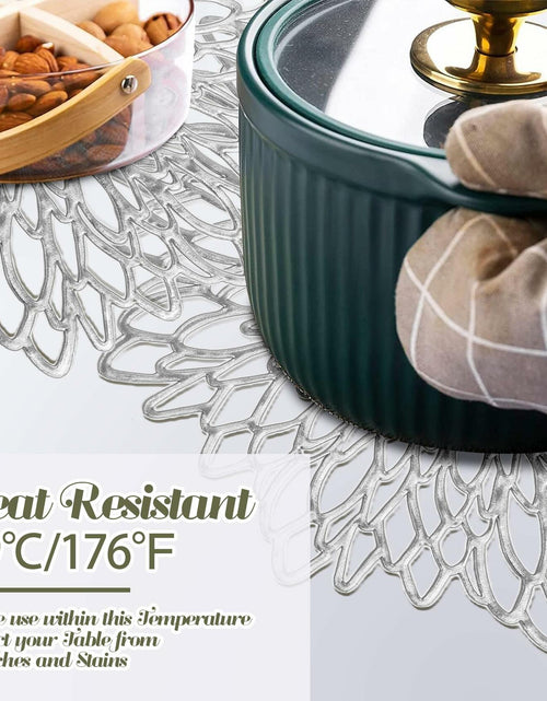 Load image into Gallery viewer, Defined Deco Silver Vinyl Placemats &amp; Coasters Set of 18 15" Round
