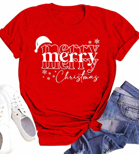 Merry Christmas Women's Graphic Short Sleeve Shirt Green Size XXL