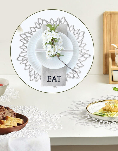 Load image into Gallery viewer, Defined Deco Silver Vinyl Placemats &amp; Coasters Set of 18 15" Round

