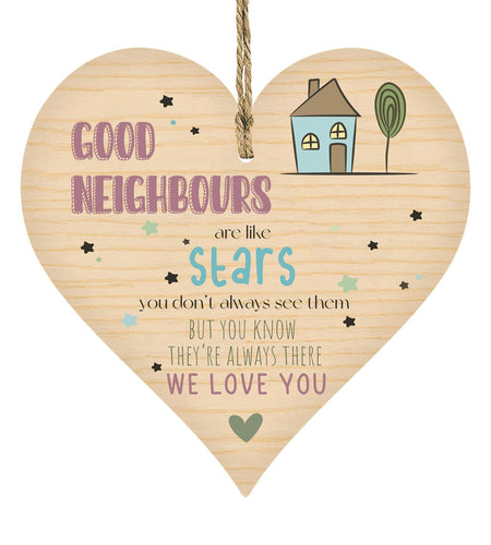 Wooden Antique Hanging Heart Plaque Sign Good Neighbors Quote