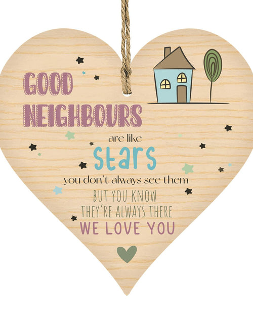 Load image into Gallery viewer, Wooden Antique Hanging Heart Plaque Sign Good Neighbors Quote
