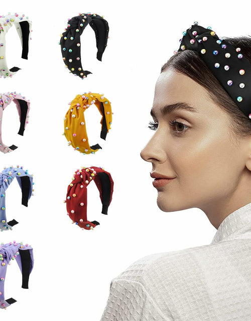 Load image into Gallery viewer, SMYAXUNW Colorful Pearl Knotted Hairband Gemstone Imitation Pearl Twist
