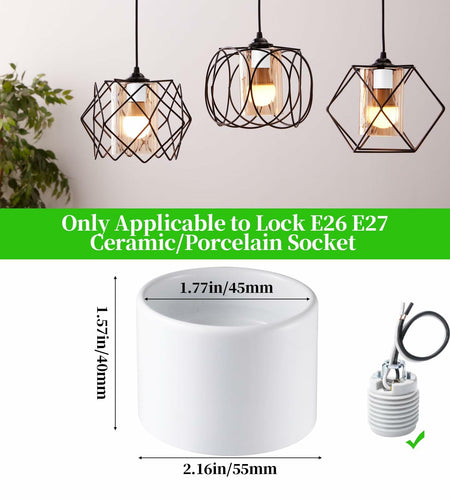2Pcs Light Socket Shade Ring Metal Collar 1.5in Thread E26 E27 Ceramic White