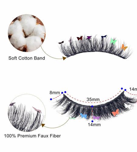 Miss Kiss Butterfly Russian Curl False Eyelashes 14MM Black 2 Pairs + 2 Brushes