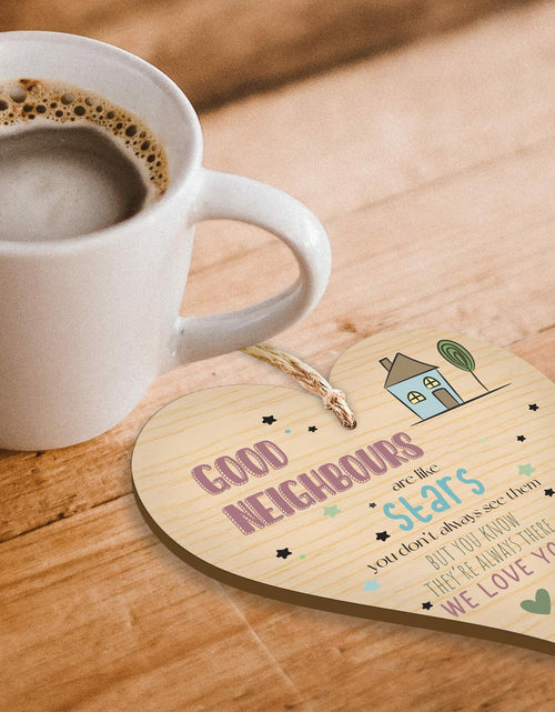 Load image into Gallery viewer, Wooden Antique Hanging Heart Plaque Sign Good Neighbors Quote

