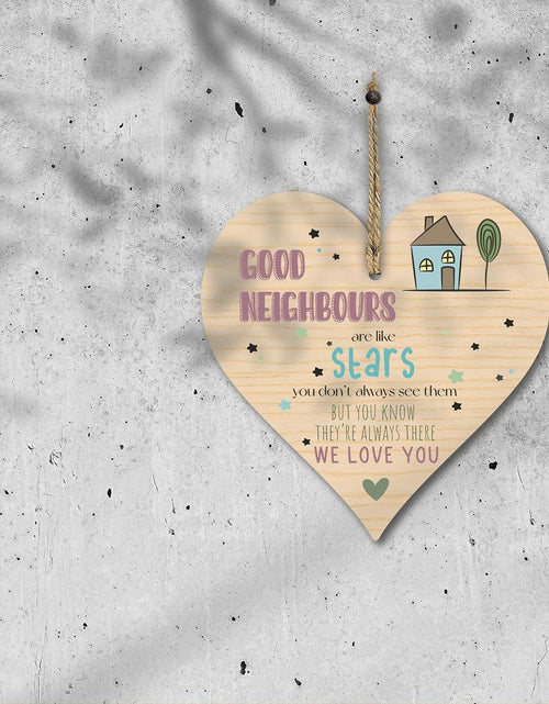 Load image into Gallery viewer, Wooden Antique Hanging Heart Plaque Sign Good Neighbors Quote
