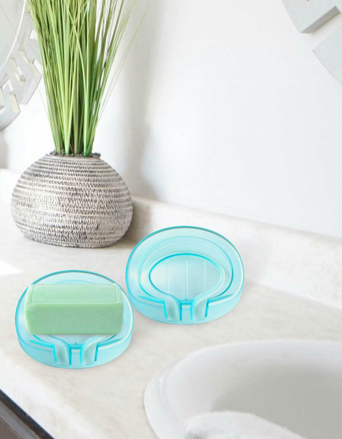 Load image into Gallery viewer, Self Draining Soap Dishes 2-Pack Waterfall Drainer Holder Blue Bathroom Kitchen
