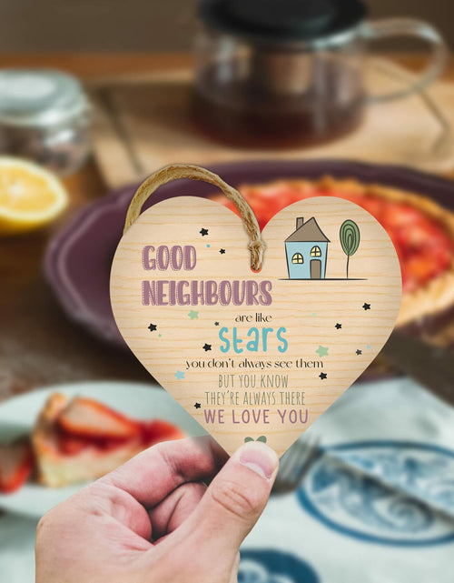 Load image into Gallery viewer, Wooden Antique Hanging Heart Plaque Sign Good Neighbors Quote
