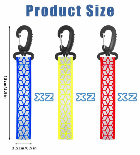 Grevosea 6Pcs Reflective Safety Key Chains Pendants Red Yellow Blue