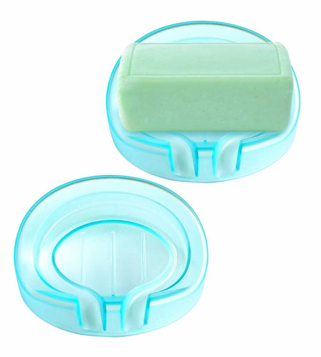 Self Draining Soap Dishes 2-Pack Waterfall Drainer Holder Blue Bathroom Kitchen