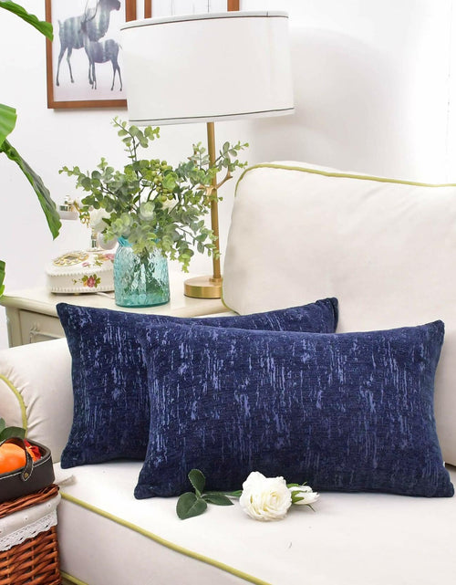 Load image into Gallery viewer, CaliTime Marbling Jacquard Chenille Throw Pillow Cases 12x20 Navy Blue 2 Pack
