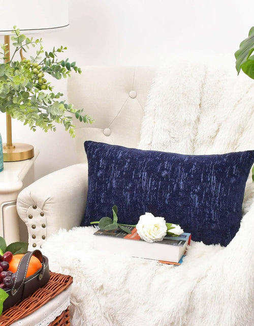 Load image into Gallery viewer, CaliTime Marbling Jacquard Chenille Throw Pillow Cases 12x20 Navy Blue 2 Pack
