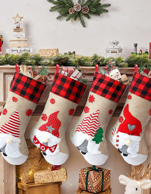 Load image into Gallery viewer, LASPERAL 4Pcs 18in Christmas Stockings 3D Burlap Santa Snowman Reindeer
