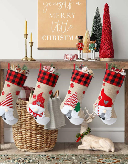 Load image into Gallery viewer, LASPERAL 4Pcs 18in Christmas Stockings 3D Burlap Santa Snowman Reindeer
