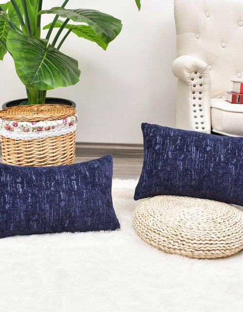 Load image into Gallery viewer, CaliTime Marbling Jacquard Chenille Throw Pillow Cases 12x20 Navy Blue 2 Pack
