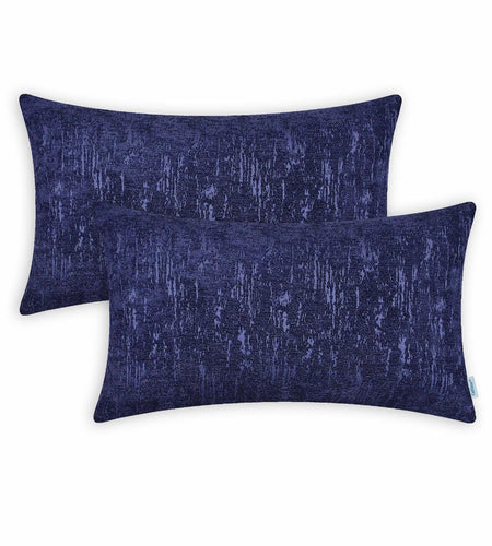 CaliTime Marbling Jacquard Chenille Throw Pillow Cases 12x20 Navy Blue 2 Pack