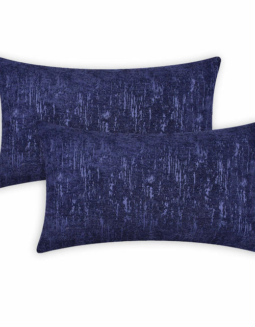 Load image into Gallery viewer, CaliTime Marbling Jacquard Chenille Throw Pillow Cases 12x20 Navy Blue 2 Pack
