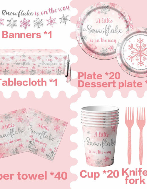 Load image into Gallery viewer, Winter Snowflake Plates &amp; Napkins Pink Baby Shower 20pcs Winter Wonderland
