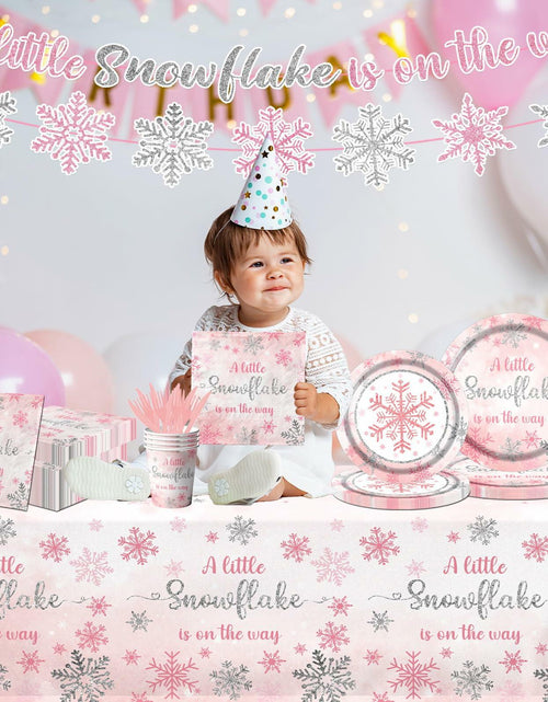 Load image into Gallery viewer, Winter Snowflake Plates &amp; Napkins Pink Baby Shower 20pcs Winter Wonderland
