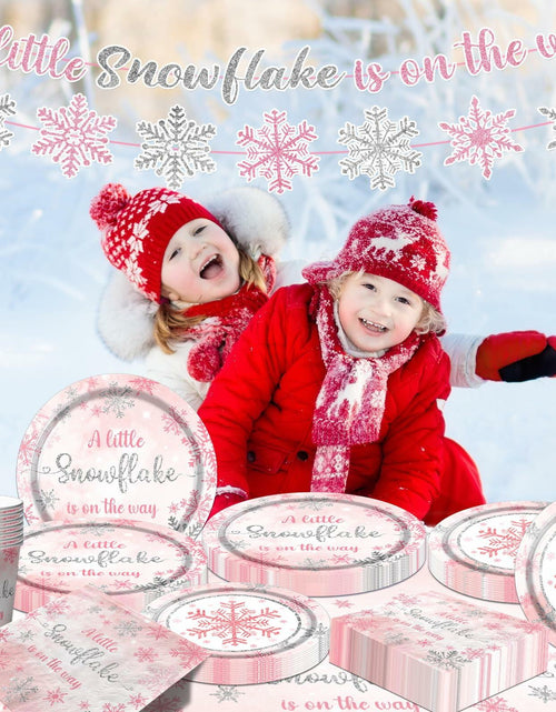 Load image into Gallery viewer, Winter Snowflake Plates &amp; Napkins Pink Baby Shower 20pcs Winter Wonderland
