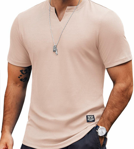 COOFANDY Mens Muscle Slim Fit Gym Shirt Short Sleeve Beige Size XL