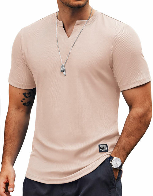 Load image into Gallery viewer, COOFANDY Mens Muscle Slim Fit Gym Shirt Short Sleeve Beige Size XL

