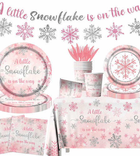 Winter Snowflake Plates & Napkins Pink Baby Shower 20pcs Winter Wonderland