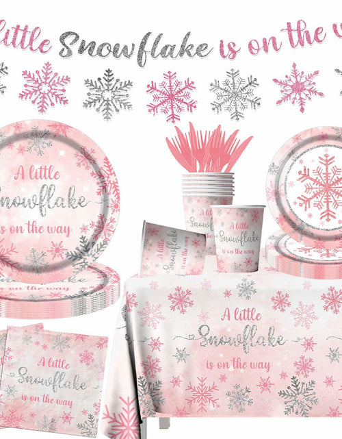Load image into Gallery viewer, Winter Snowflake Plates &amp; Napkins Pink Baby Shower 20pcs Winter Wonderland
