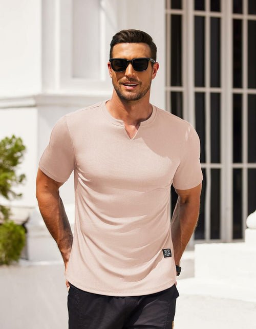 Load image into Gallery viewer, COOFANDY Mens Muscle Slim Fit Gym Shirt Short Sleeve Beige Size XL
