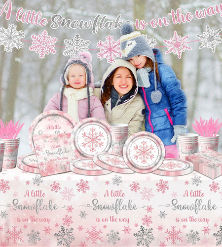 Winter Snowflake Plates & Napkins Pink Baby Shower 20pcs Winter Wonderland