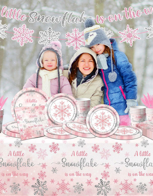 Load image into Gallery viewer, Winter Snowflake Plates &amp; Napkins Pink Baby Shower 20pcs Winter Wonderland
