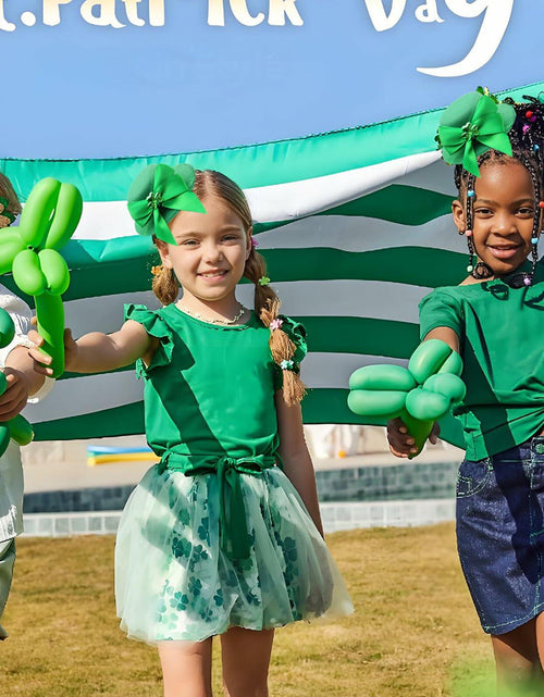 Load image into Gallery viewer, St. Patrick’s Day Leprechaun Top Hat Hair Bow Clips Green Clover Shamrock
