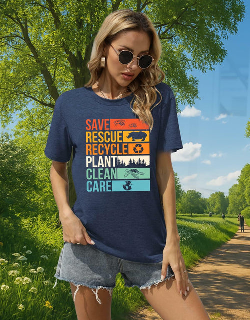 Load image into Gallery viewer, Earth Day Women's Save Planet Bee Graphic T-Shirt Dark Blue XXL
