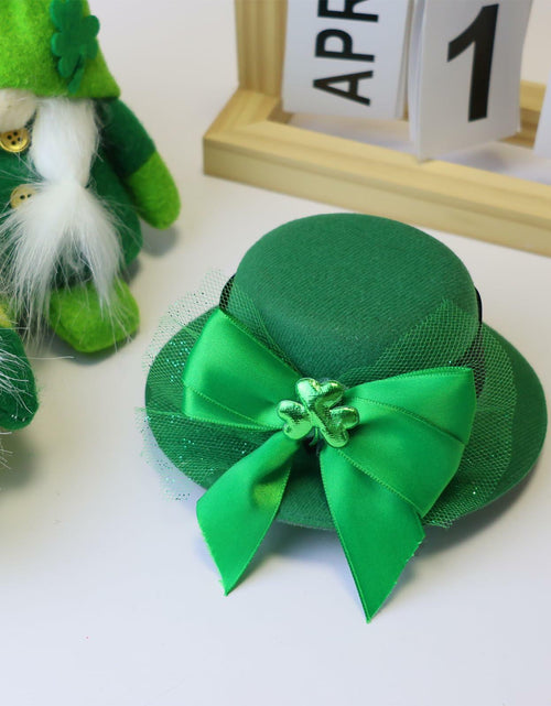 Load image into Gallery viewer, St. Patrick’s Day Leprechaun Top Hat Hair Bow Clips Green Clover Shamrock
