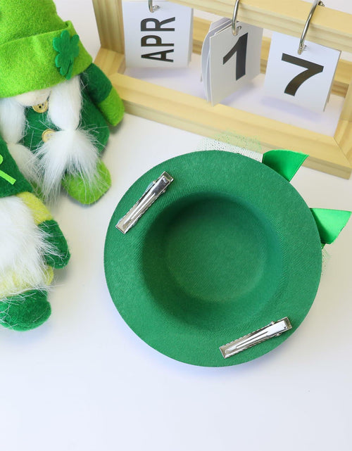 Load image into Gallery viewer, St. Patrick’s Day Leprechaun Top Hat Hair Bow Clips Green Clover Shamrock
