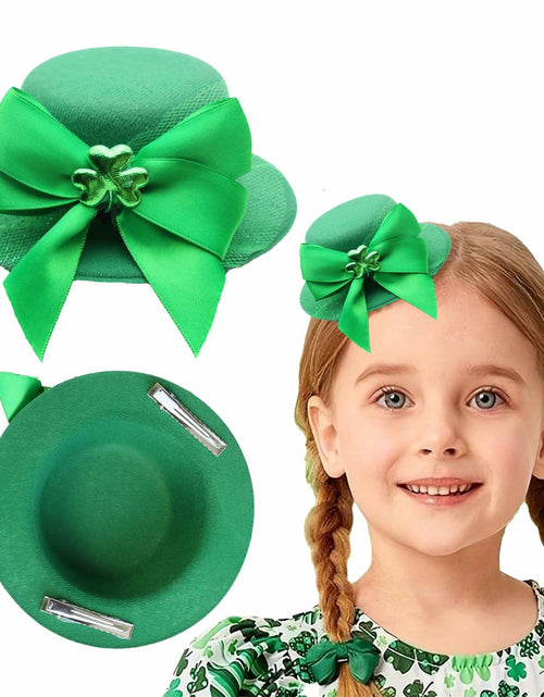 Load image into Gallery viewer, St. Patrick’s Day Leprechaun Top Hat Hair Bow Clips Green Clover Shamrock
