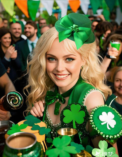 Load image into Gallery viewer, St. Patrick’s Day Leprechaun Top Hat Hair Bow Clips Green Clover Shamrock
