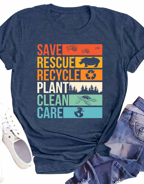 Load image into Gallery viewer, Earth Day Women's Save Planet Bee Graphic T-Shirt Dark Blue XXL
