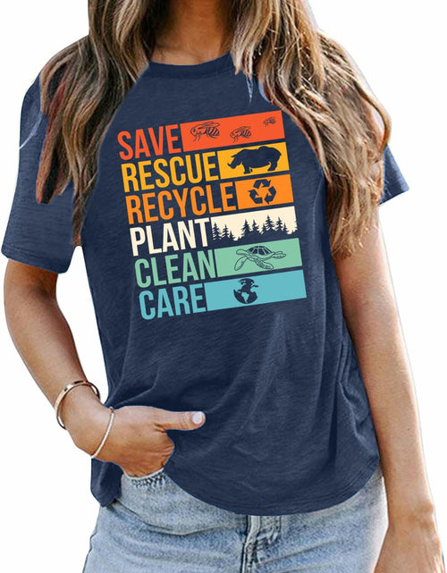 Load image into Gallery viewer, Earth Day Women's Save Planet Bee Graphic T-Shirt Dark Blue XXL
