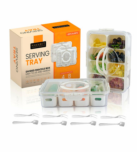 Snackle Box Divided Serving Tray with Lid & Handle 8 & 4 Compartments Picnic