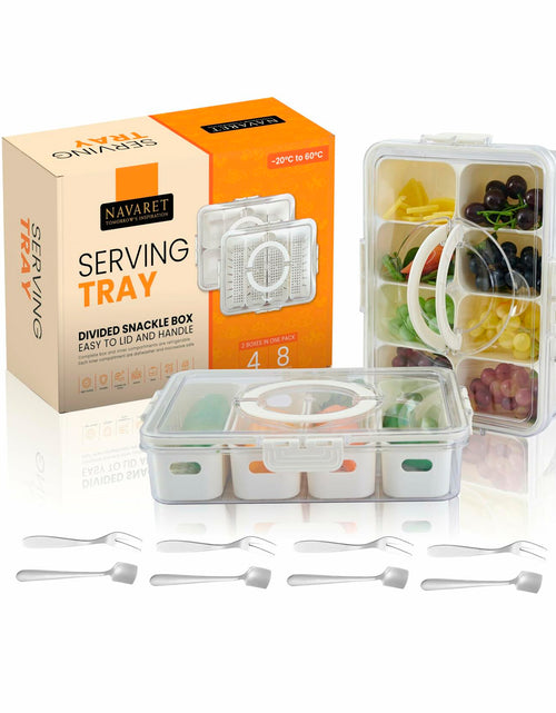 Load image into Gallery viewer, Snackle Box Divided Serving Tray with Lid &amp; Handle 8 &amp; 4 Compartments Picnic

