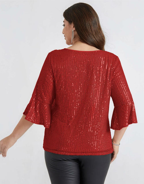 Load image into Gallery viewer, Hanna Nikole Womens Sparkle Sequin Top Cap Sleeve Red Size 20Plus
