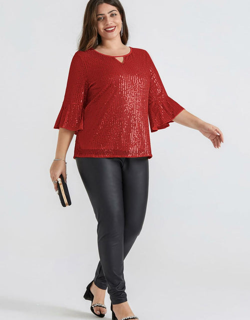 Load image into Gallery viewer, Hanna Nikole Womens Sparkle Sequin Top Cap Sleeve Red Size 20Plus
