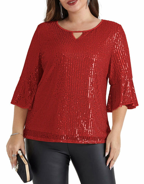 Load image into Gallery viewer, Hanna Nikole Womens Sparkle Sequin Top Cap Sleeve Red Size 20Plus
