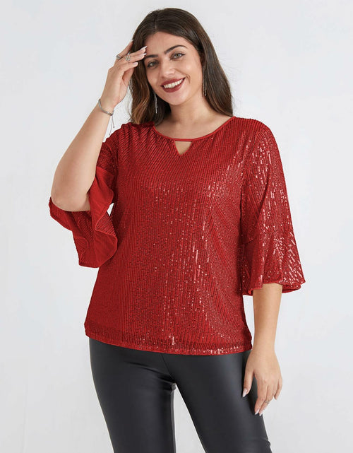 Load image into Gallery viewer, Hanna Nikole Womens Sparkle Sequin Top Cap Sleeve Red Size 20Plus
