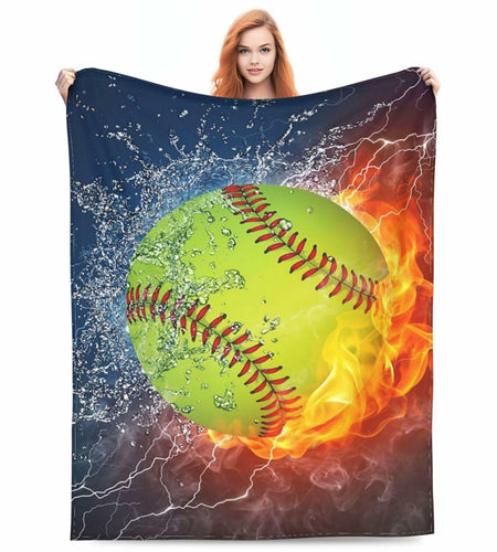 BLUBLU Fire Softball Flannel Fleece Throw Blanket Lightweight Cozy Plush 60x50