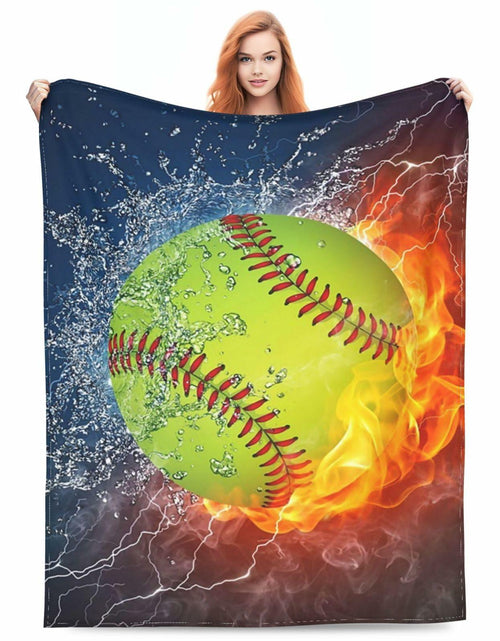 Load image into Gallery viewer, BLUBLU Fire Softball Flannel Fleece Throw Blanket Lightweight Cozy Plush 60x50
