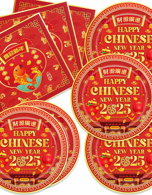Load image into Gallery viewer, 48pcs Chinese New Year 2025 Party Plates Napkins Decorations for 24 Guests
