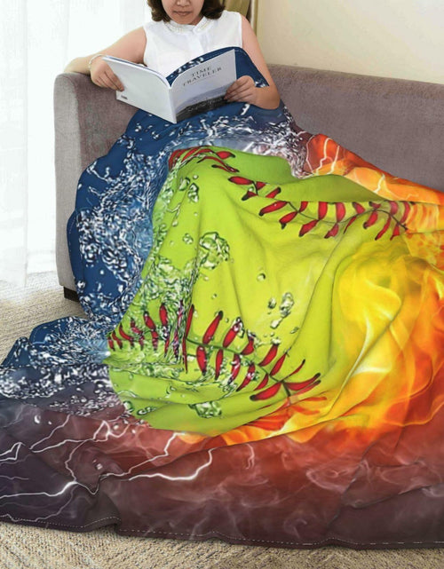Load image into Gallery viewer, BLUBLU Fire Softball Flannel Fleece Throw Blanket Lightweight Cozy Plush 60x50
