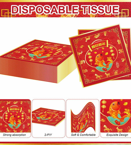 48pcs Chinese New Year 2025 Party Plates Napkins Decorations for 24 Guests